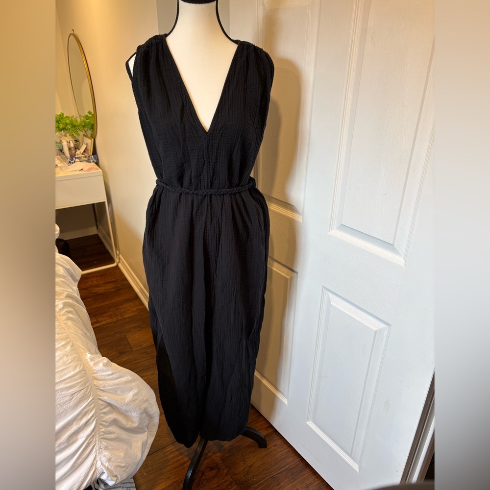 Universal Thread Black Cotton Gauze Jumpsuit Tie Waist Wide Leg L
